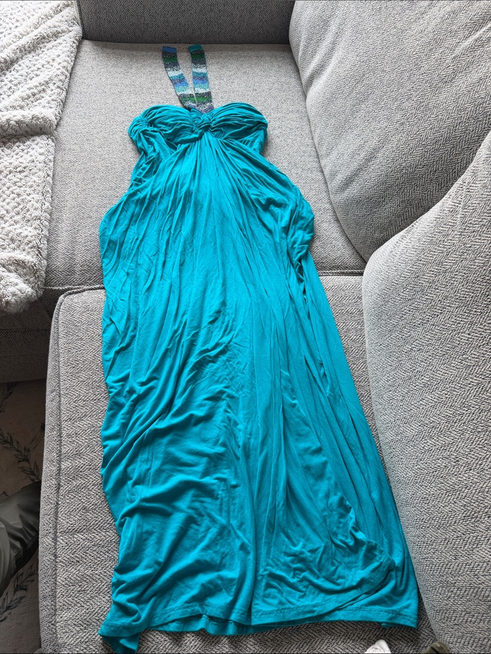 Turquoise Maxi Dress with Beaded Halter Strap